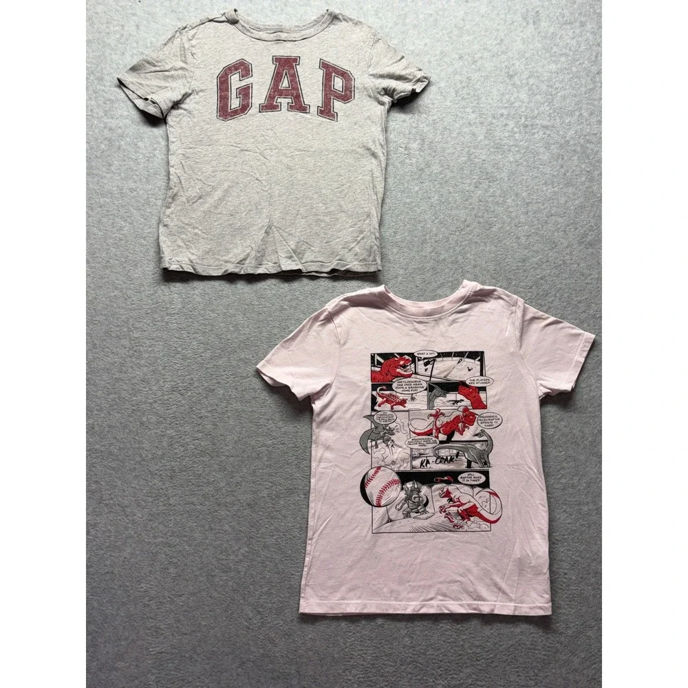 Gap Kids Cat & Jack Boys T-Shirt Lot M 8-10 Gray Arch Logo Pink Dinosaur T-Rex